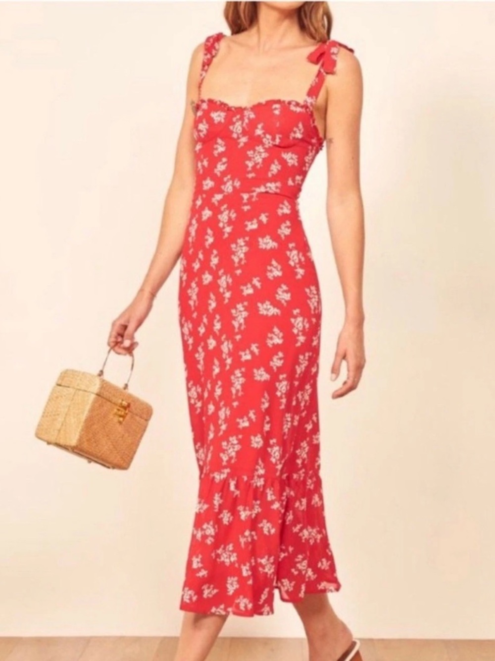 Reformation Red Floral Midi Dress